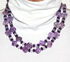 Glittering Amethysts and Rose of France Necklace