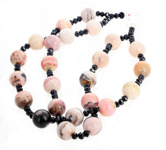 Double Strand Peruvian Opals and Sparkling Black Spinel Necklace