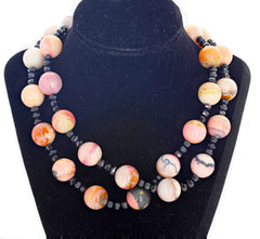 Double Strand Peruvian Opals and Sparkling Black Spinel Necklace